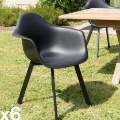 Fauteuil de jardin arrondi noir avec accoudoirs (lot de 6) GIJON