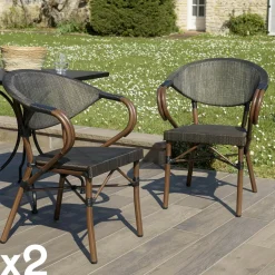 Fauteuil de jardin bistrot acier et textilène marron (lot de 2) GIJON