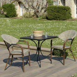 Fauteuil de jardin bistrot acier et textilène marron (lot de 2) GIJON