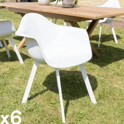 Fauteuil de jardin blanc à dossier rond avec accoudoirs (lot de 6) GIJON