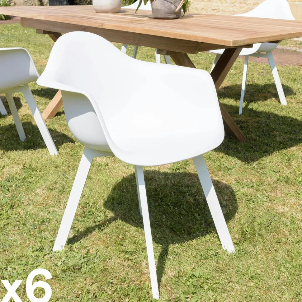 Fauteuil de jardin blanc à dossier rond avec accoudoirs (lot de 6) GIJON