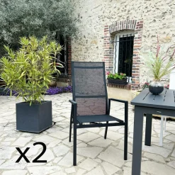 Fauteuil de jardin en aluminium avec dossier réglable noir (lot de 2) OSLO