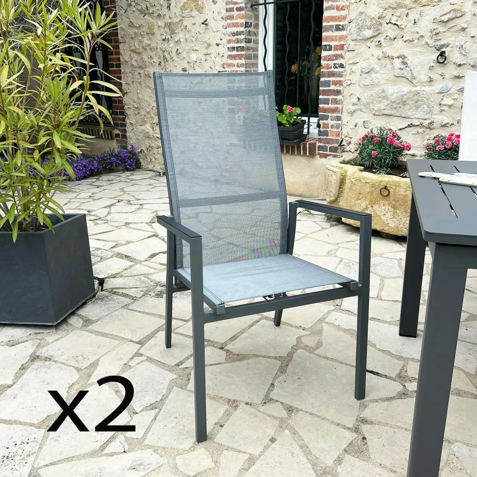 Fauteuil de jardin en aluminium avec dossier réglable gris anthracite (lot de 2) OSLO
