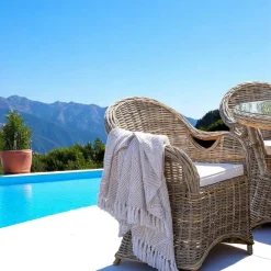 Fauteuil de jardin en rotin gris avec coussin d'assise MENDOZA