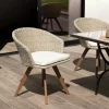 Fauteuil de jardin en résine tressée couleur naturelle coussin écru BAHIA