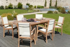 Fauteuil de jardin en teck et textilène couleur ivoire (lot de 2) SUMMER