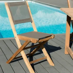 Fauteuil de jardin en teck et textilène taupe (lot de 2) SUMMER