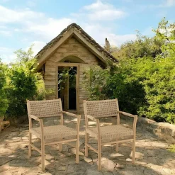 Fauteuil de jardin en teck tressage couleur naturelle (lot de 2) SUMMER