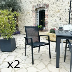 Fauteuil de jardin noir en aluminium (lot de 2) OSLO