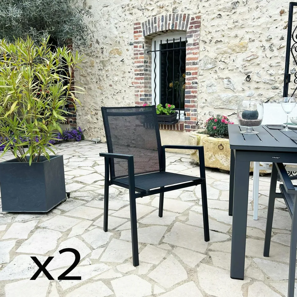 Fauteuil de jardin noir en aluminium (lot de 2) OSLO