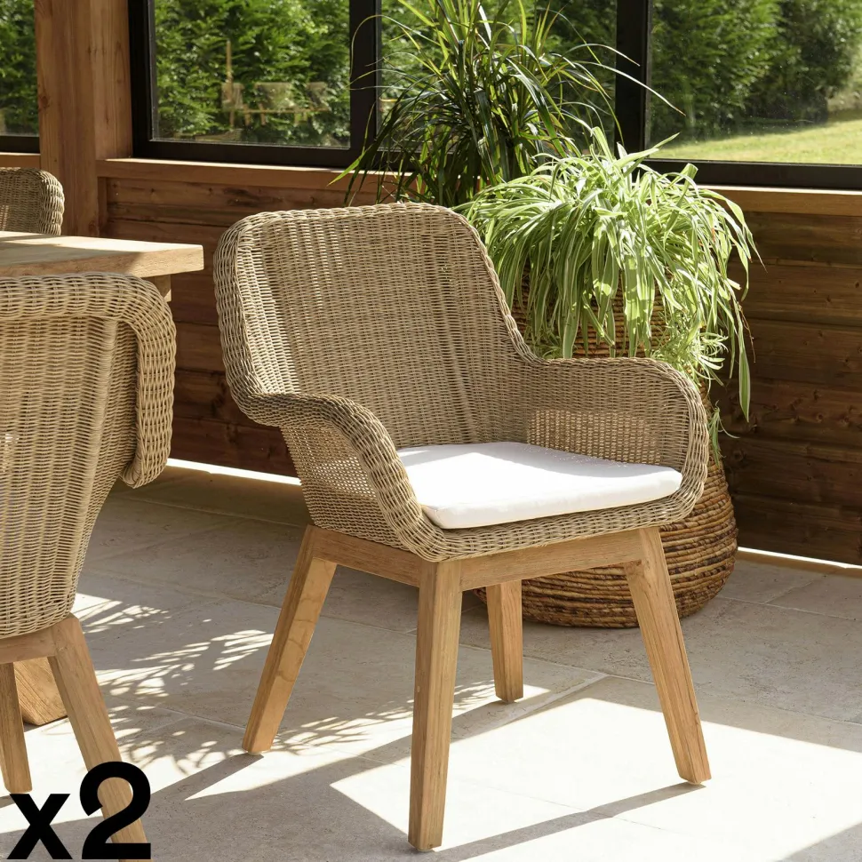 Fauteuil de jardin résine tressée beige (lot de 2) MANY