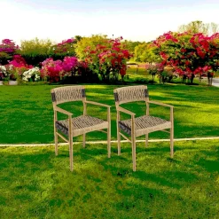 Fauteuil de jardin teck et cordes synthétiques tressées (lot de 2) SUMMER