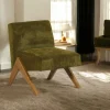 Fauteuil de salon bois et velours vert SOHO