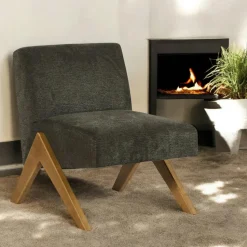 Fauteuil de salon bois et velours moutarde SOHO