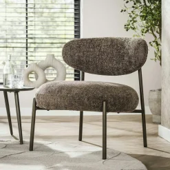 Fauteuil de salon confortable – tissu chenille brun CREEK