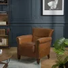 Fauteuil de salon cuir brun et roulettes PRESTON