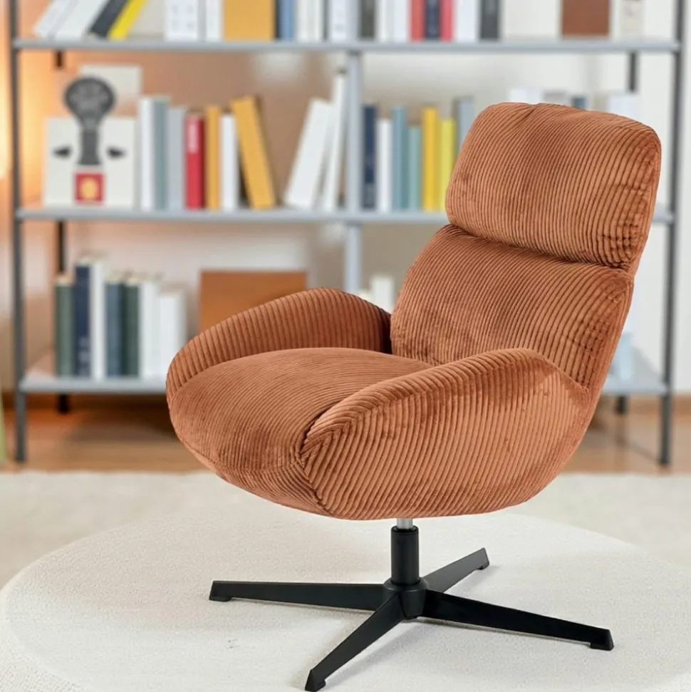 Fauteuil de salon rotatif tissu côtelé blanc IENA