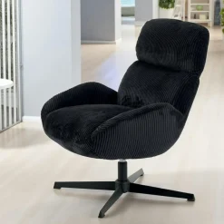 Fauteuil de salon rotatif tissu côtelé blanc IENA