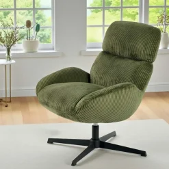 Fauteuil de salon rotatif tissu côtelé blanc IENA