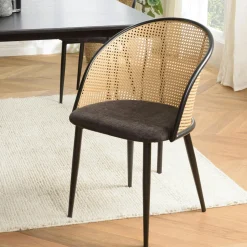 Fauteuil de table assise velours noir dossier cannage arrondi (lot de 2) LOANO