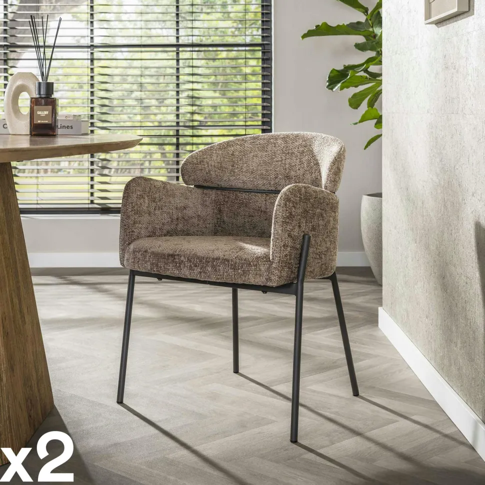 Fauteuil de table beige chaud dossier rond (lot de 2) GALWAY