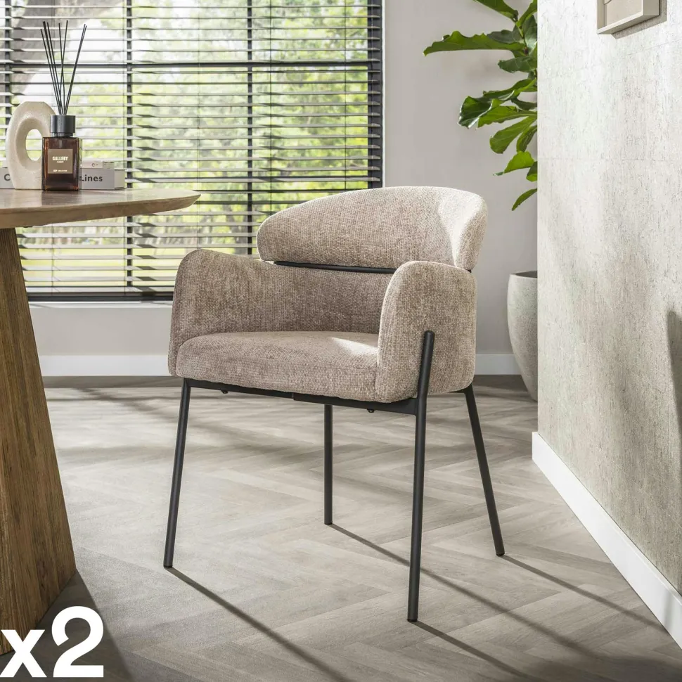 Fauteuil de table beige dossier rond (lot de 2) GALWAY