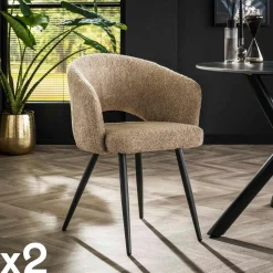 Fauteuil de table beige en bouclette style design (lot de 2) GALWAY