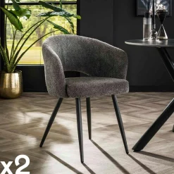 Fauteuil de table beige en bouclette style design (lot de 2) GALWAY