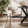 Fauteuil de table beige sable en bouclette dossier haut (lot de 2) GALWAY