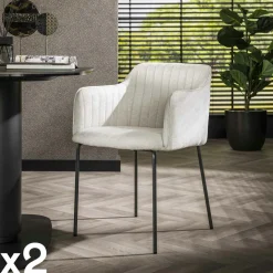 Fauteuil de table blanc en tissu à larges côtes (lot de 2) NOVA