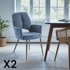 Fauteuil de table bleu à dossier ouvert (lot de 2) LIGURIE