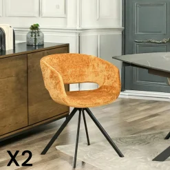 Fauteuil de table contemporain velours doré (lot de 2) FLORENCE