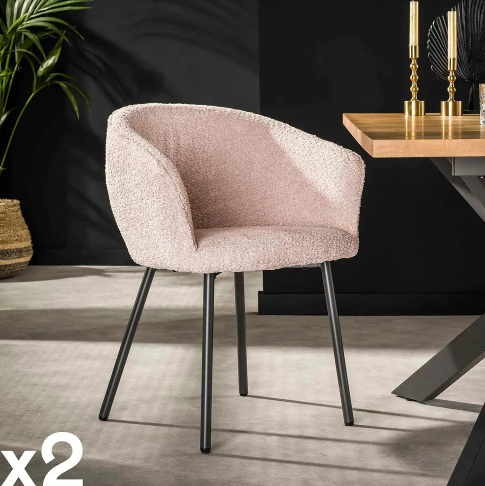 Fauteuil de table en bouclette rose (lot de 2) GALWAY