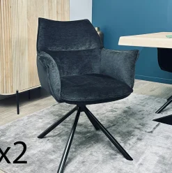 Fauteuil de table en velours taupe avec retour (lot de 2) PALERME