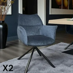 Fauteuil de table en velours bleu avec retour (lot de 2) PALERME