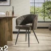 Fauteuil de table en velours tissé chocolat avec dossier ouvert (lot de 2) GALWAY