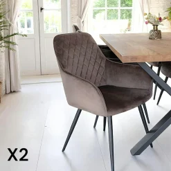Fauteuil de table en velours taupe (lot de 2) SAVONE