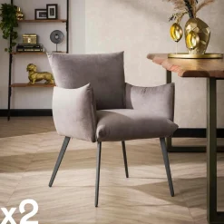 Fauteuil de table en velours gris clair effet coussin (lot de 2) MELBOURNE