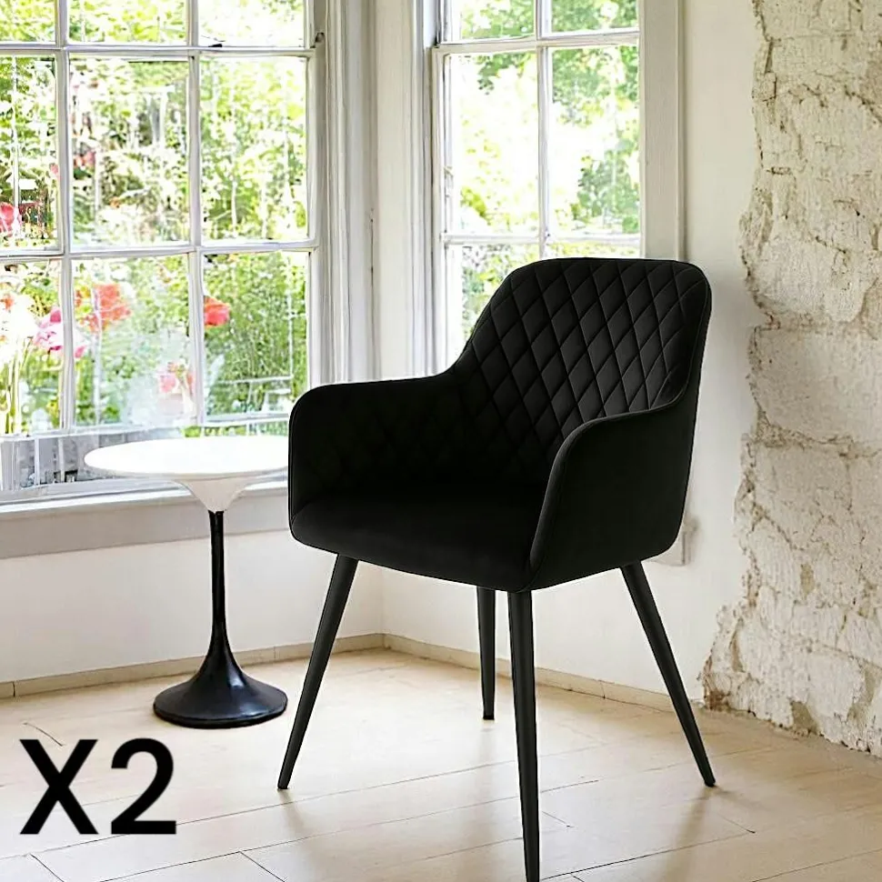 Fauteuil de table en velours noir (lot de 2) SAVONE