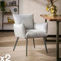 Fauteuil de table en velours gris effet coussin (lot de 2) MELBOURNE