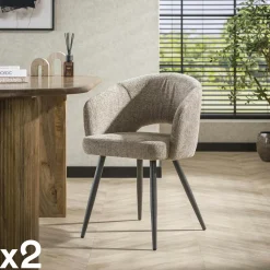 Fauteuil de table en velours tissé sable avec dossier ouvert (lot de 2) GALWAY