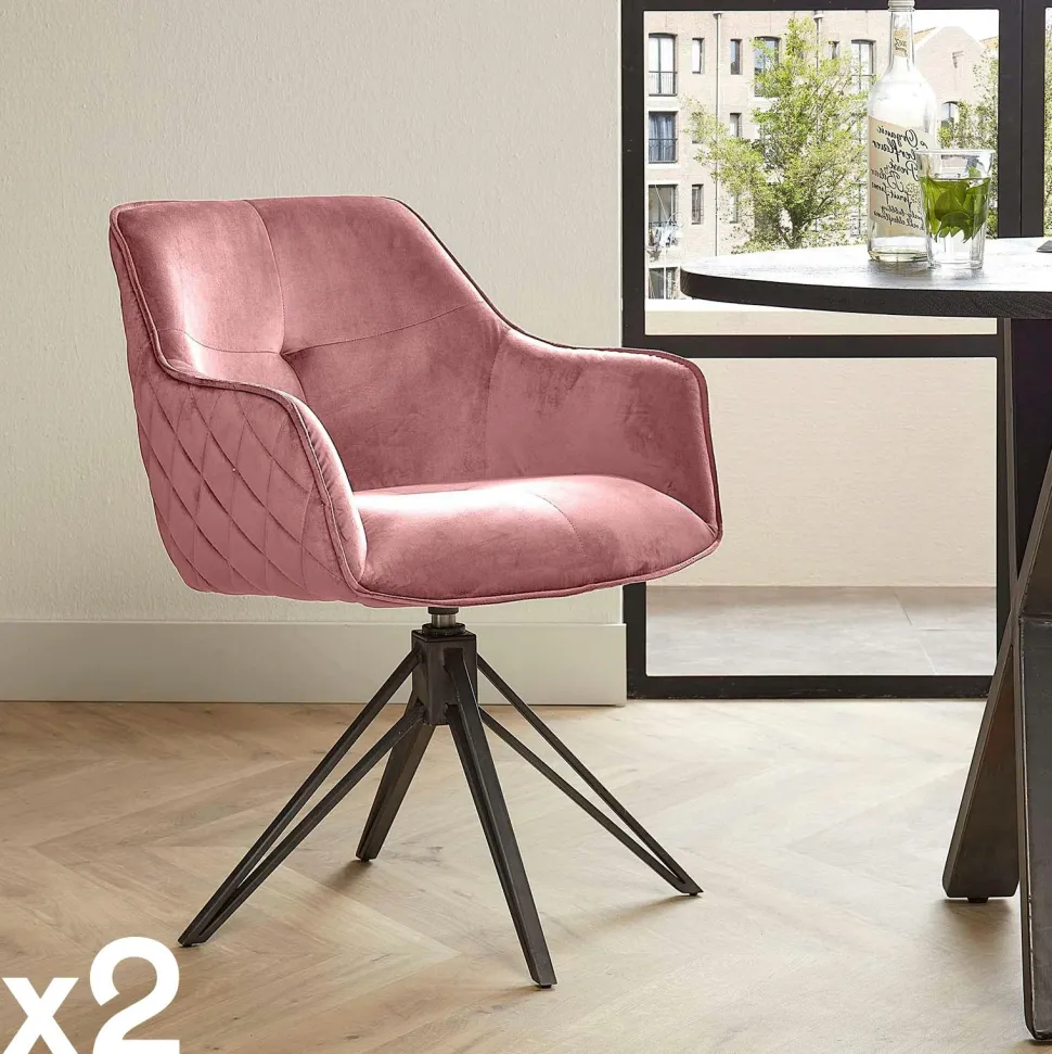Fauteuil de table en velours rose pivotant MELBOURNE (lot de 2)
