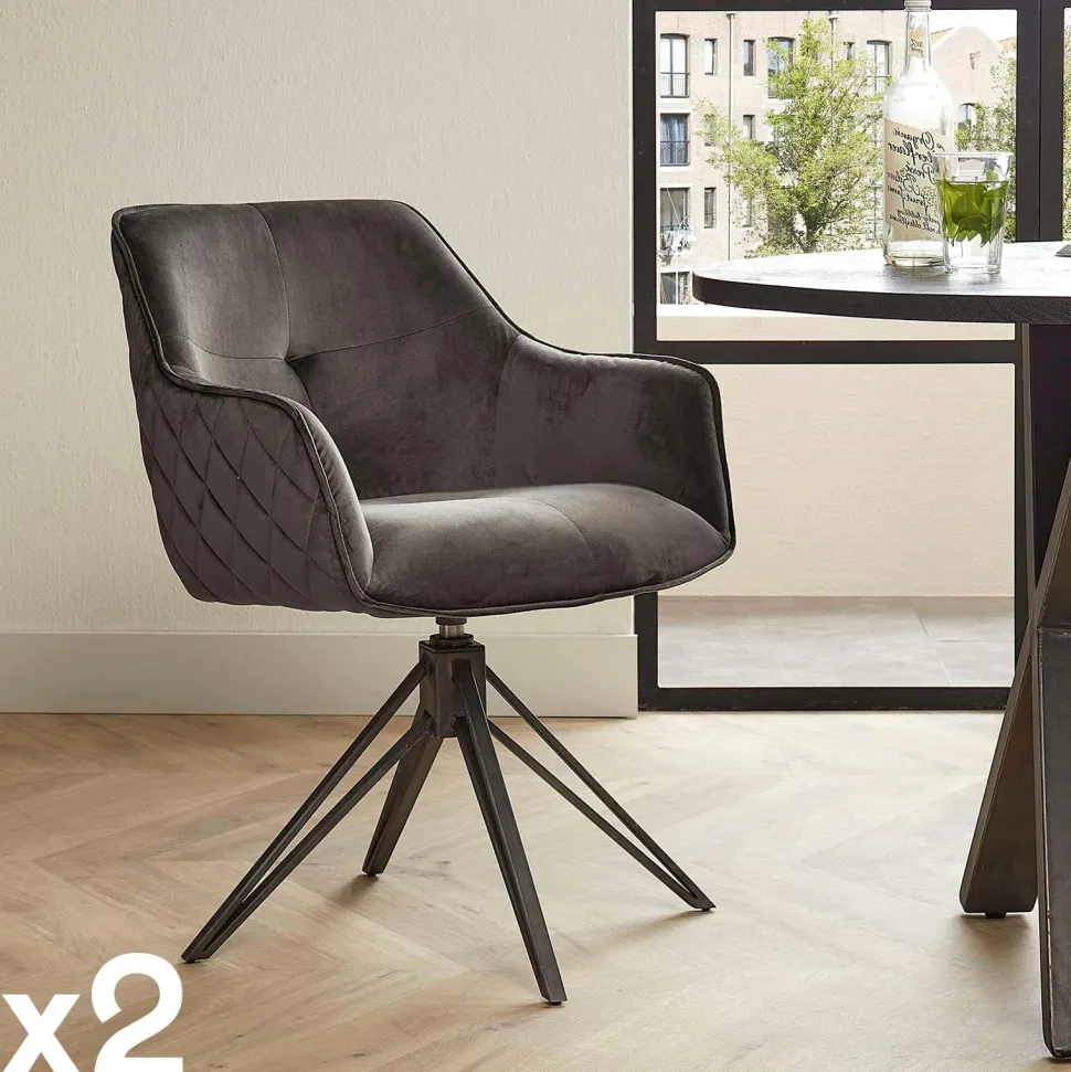 Fauteuil de table en velours rose pivotant MELBOURNE (lot de 2)