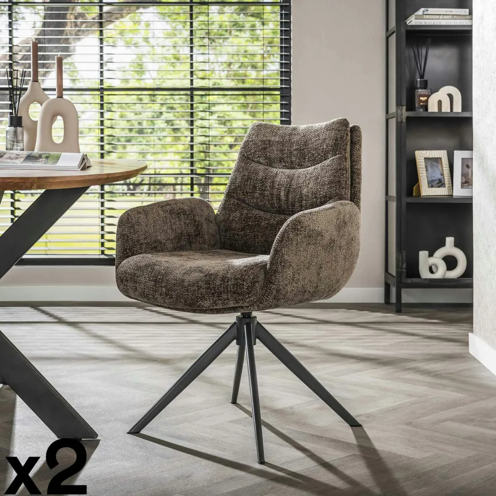 Fauteuil de table pivotant en velours beige (lot de 2) TAJ