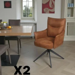 Fauteuil de table pivotant cognac à poignée (lot de 2) LOMBARDIE