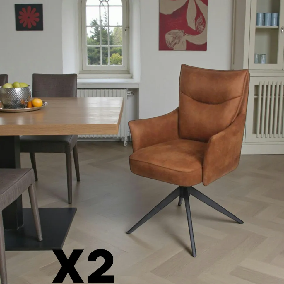 Fauteuil de table pivotant cognac à poignée (lot de 2) LOMBARDIE