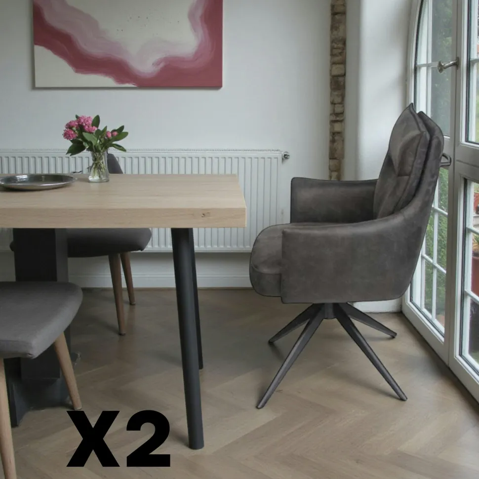 Fauteuil de table pivotant cognac à poignée (lot de 2) LOMBARDIE