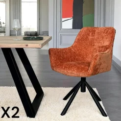 Fauteuil de table pivotant tissu terracotta (lot de 2) IENA
