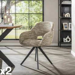 Fauteuil de table pivotant en tissu sable chiné (lot de 2) CREEK