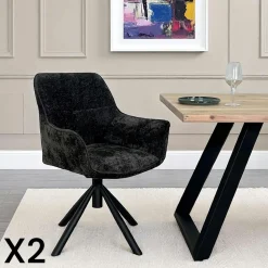 Fauteuil de table pivotant tissu noir (lot de 2) IENA